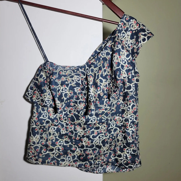 ISABEL MARANT ÉTOILE Thom One-Shoulder floral Printed Blouse Top linen small XS - Picture 3 of 7